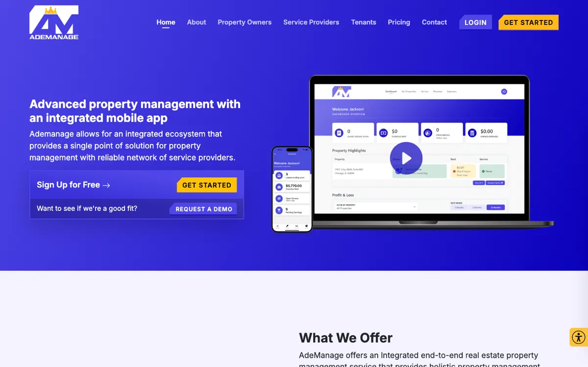 The AdeManage website